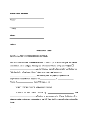 Life estate deed form kansas - Michigan Warranty Deed for Parents to Child with Reservation of Life Estate