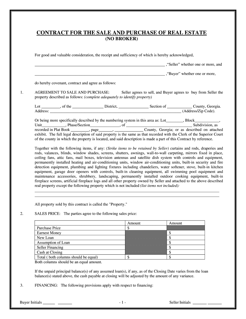 Georgia Purchase And Sale Agreement Form