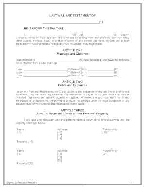 California Legal Last Will and Testament Form for Widow or Widower with Minor Children