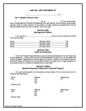 Michigan Legal Last Will and Testament Form for Married person with Minor Children