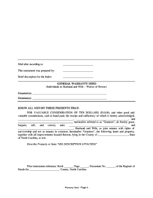 North Carolina General Warranty Deed for With Relinquishment of Dower