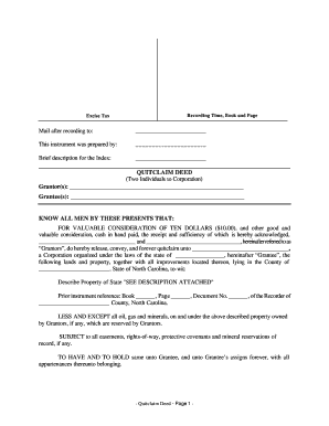 North Carolina Quitclaim Deed by Two Individuals to Corporation