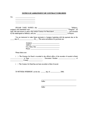 Assignment of contract real estate - Connecticut Notice of Assignment of Contract for Deed