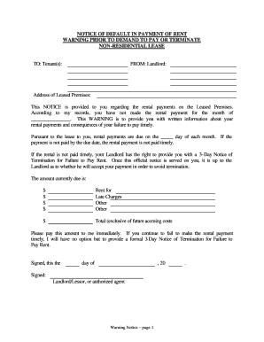 Connecticut Notice of Default in Payment of Rent as Warning Prior to Demand to Pay or Terminate for Nonresidential or Commercial Property