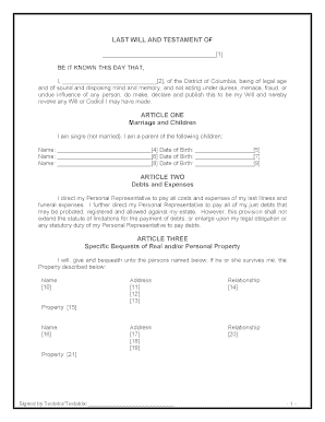 District of Columbia Legal Last Will and Testament Form for Single Person with Adult and Minor Children