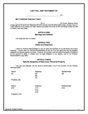 Alabama Last Will and Testament