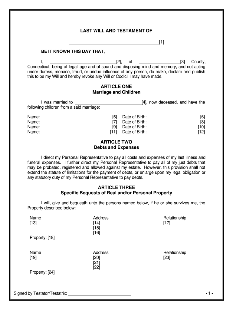 Connecticut Will Template Fill Online Printable Fillable Blank