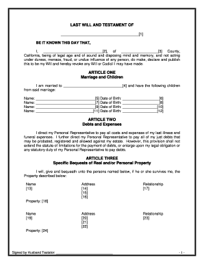 California Last Will and Testament Template