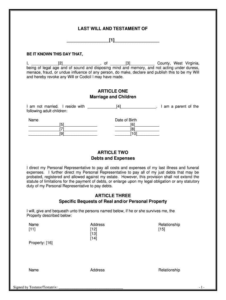 West Virginia Mutual Wills Package of Last Wills and Testaments for Man and Woman living ...