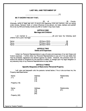 Arkansas Legal Last Will and Testament Form for Married person with Adult Children from Prior Marriage