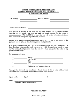 Rent reminder notice pdf - Georgia Notice of Default in Payment of Rent as Warning Prior to Demand to Pay or Terminate for Nonresidential or Commercial Property