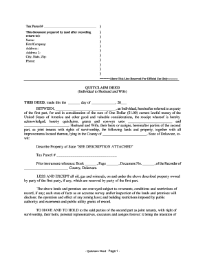 Delaware Quitclaim Deed from Individual to Husband and Wife