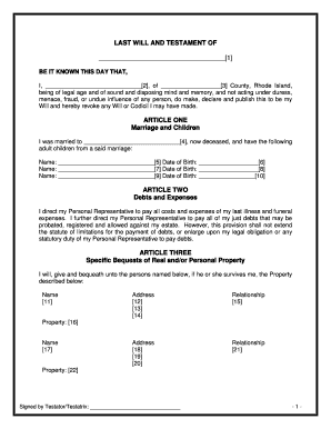 Rhode Island Legal Last Will and Testament Form for a Widow or Widower with Adult Children