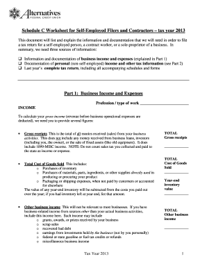 Schedule C Worksheet for Self-Employed Filers and Contractors