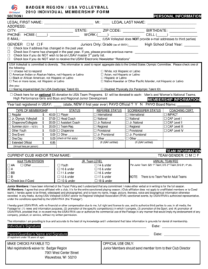 Badger Region USA Volleyball Individual Membership Form