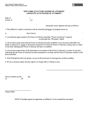 New York Statutory Power of Attorney Affidavit