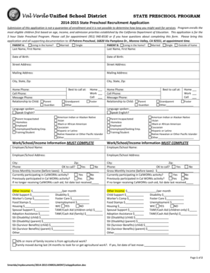 California State Preschool Recruitment Application