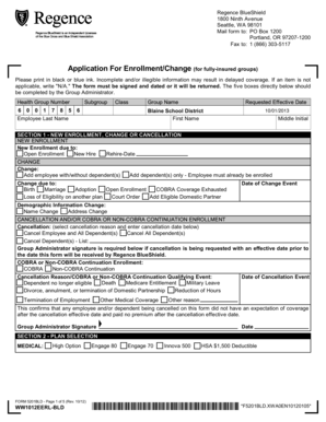 Regence BlueShield Enrollment Change Form