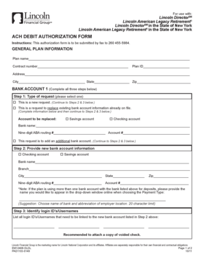 Lincoln DirectorSM ACH Debit Authorization Form