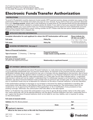 Prudential Electronic Funds Transfer Authorization