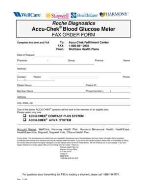 Roche Accu-Chek Blood Glucose Meter Fax Order Form