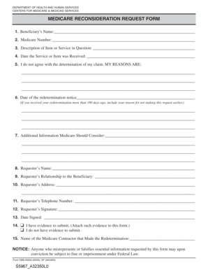 Medicare Reconsideration Request Form
