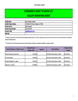 Louisiana Consumer's Right to Know Act Facility Reporting Form