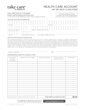 Health Care Account Pay Me Back Claim Form