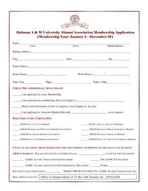 Alabama A&M University Alumni Association Membership Application