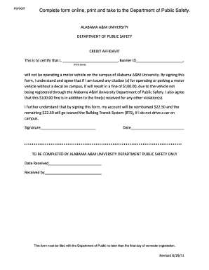 Alabama A&M University Credit Affidavit