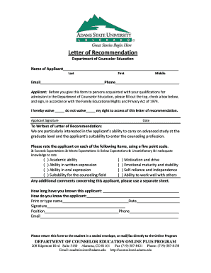 Letter of Recommendation for Counselor Education