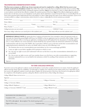 Transfer Recommendation Form