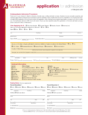 Alvernia University Undergraduate Admission Application