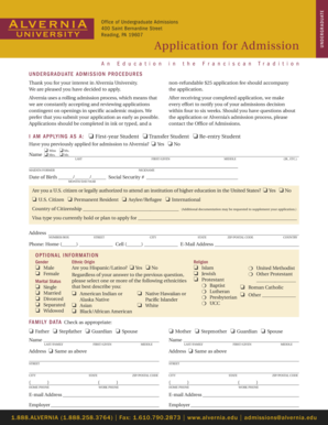 Alvernia University Application for Admission