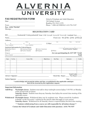 Alvernia University Fax Registration Form
