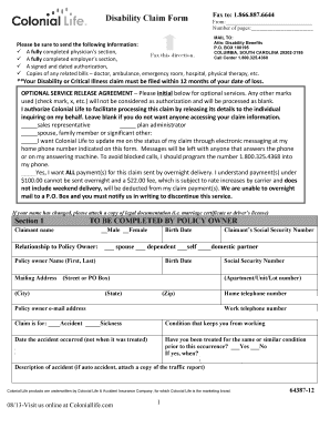 Disability Claim Form Fax to - Supplemental Health Insurance ...