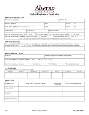 Student Employment Application