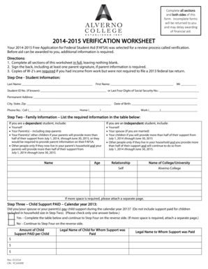 2014-2015 Verification Worksheet