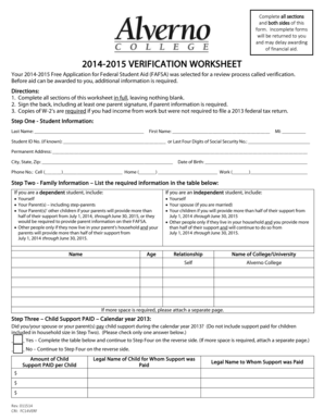 2014-2015 Verification Worksheet
