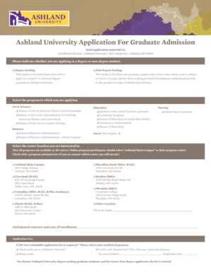 Ashland University Graduate Admission Application
