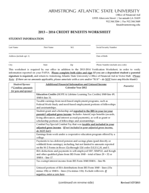 2013-2014 Credit Benefits Worksheet