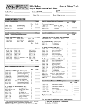 Biology Degree Requirement Check Sheet