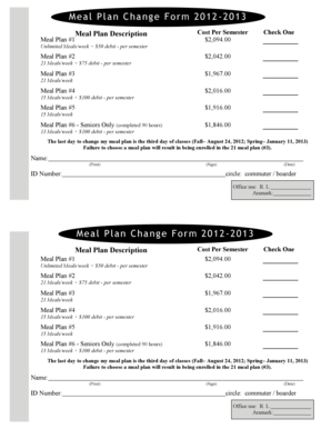 Meal Plan Change Form 2012-2013