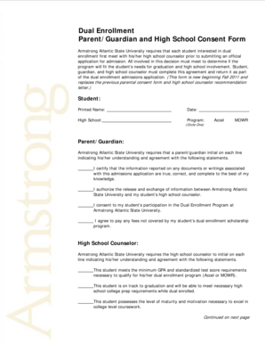 Dual Enrollment Parent/Guardian and High School Consent Form