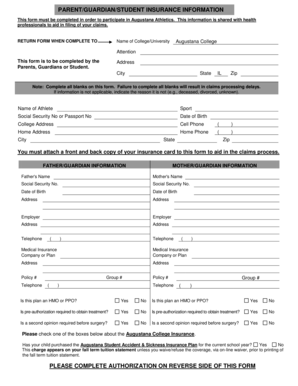 Augustana College Student Insurance Information Form