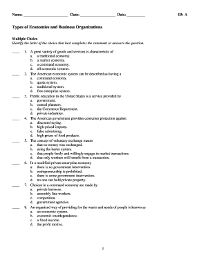 Economics and Business Organizations Quiz