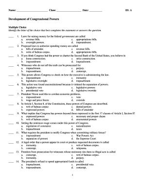 US Government Congressional Powers Test