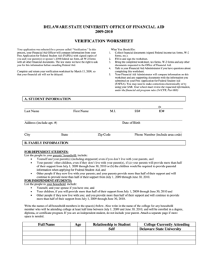 Delaware State University Verification Worksheet