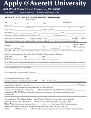 Averett University Undergraduate Admission Application