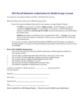 2013 Payroll Deduction Authorization for Health Savings Account